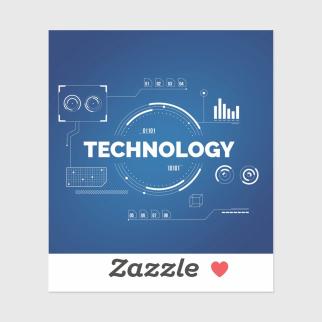 Sticker Technologie (A digital art sticker with a blue background and white graphics.)