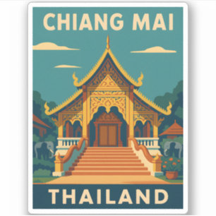 Sticker Temple rétro Vintage voyage Chiang Mai Thaïlande
