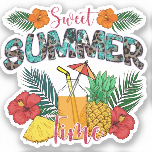 Sticker Temps d'été doux | Fruits tropicaux et fleurs (Recto)