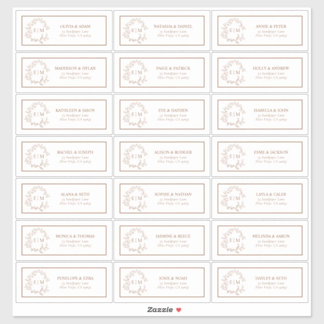 Sticker Terracotta Leafy Crest Monogram Adresse du client (Feuille)