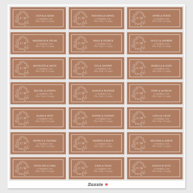 Sticker Terracotta Leafy Crest Monogram Adresse du client (Feuille)