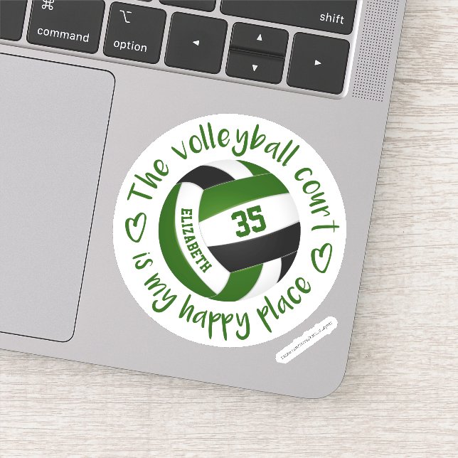 Sticker terrain de volley-ball noir vert mon endroit heure (Détail)