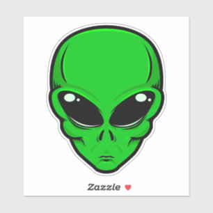 Sticker Tête alien verte aux grands yeux noirs
