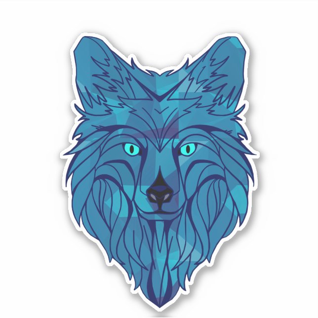 Sticker Tête de loup bleu Poly (Devant)