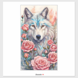 Sticker tête de loup roses roses animal peinture