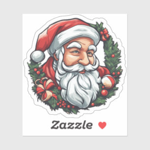 Sticker Tête de Père Noël avec couronne -