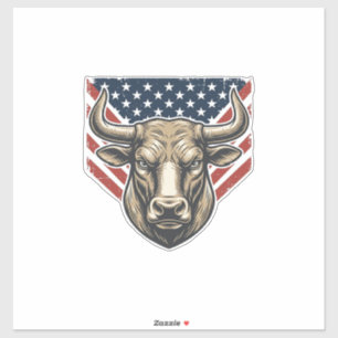 Sticker Tête de taureau patriotique gravure vintage Art ve