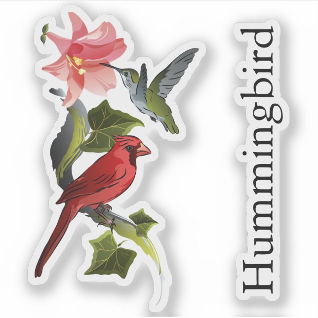 Sticker Texte personnalisé Cardinal et Colibri Rose Lily (Devant)