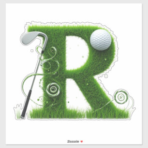 Sticker Thème de lettre d'herbe de golf avec balles et clu