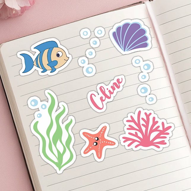 Sticker Thème de poissons mignons sous l'eau Nom personnal (Créateur téléchargé)