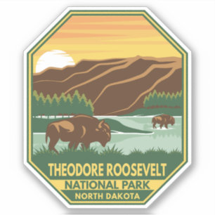 Sticker Théodore Roosevelt Parc national Bison Retro