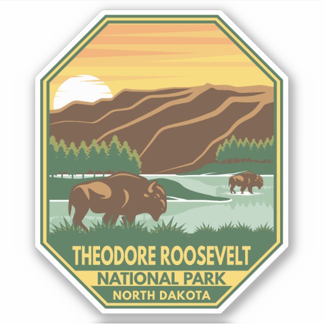 Sticker Théodore Roosevelt Parc national Bison Retro (Devant)