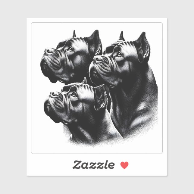 Sticker Three Attentive Dogs Looking up in Black and White (Feuille)