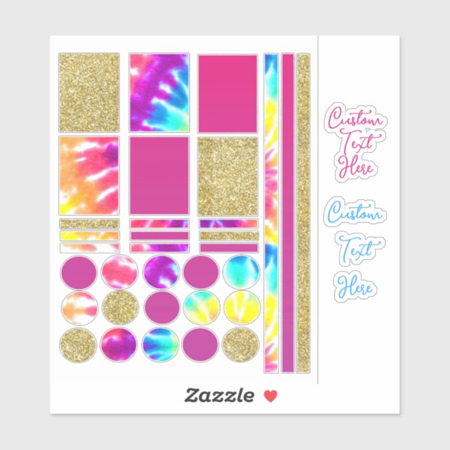 Sticker Tie Dye Psychedelic Gold Parties scintillant Journ (Feuille)