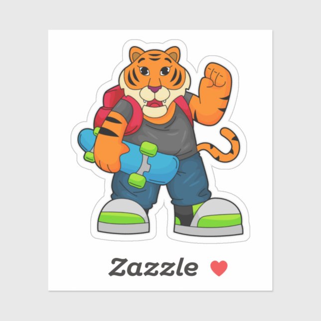 Sticker Tiger as Skater with Skateboard (Feuille)