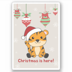 Sticker Tiger Noël Snow Winter Animaux Tiger Stick
