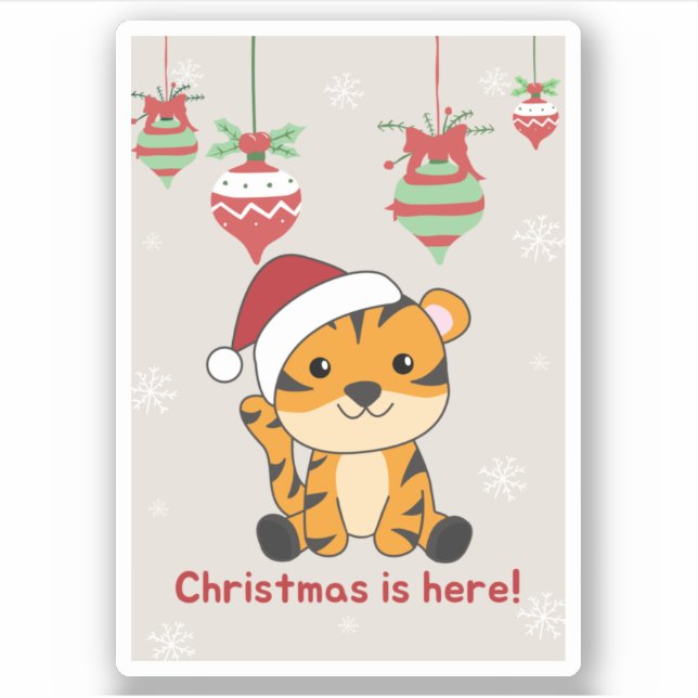 Sticker Tiger Noël Snow Winter Animaux Tiger Stick (Devant)