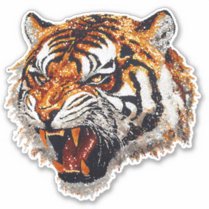 Sticker Tiger Tiger Snarling Faux Sequin parties scintilla