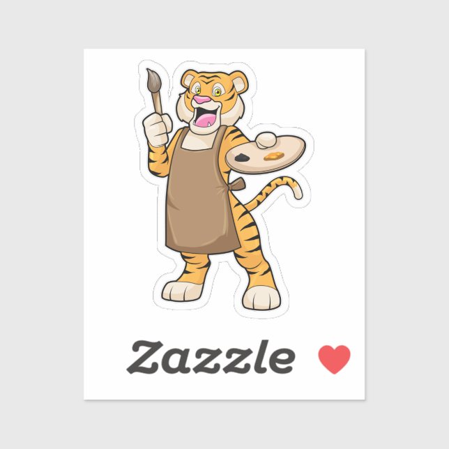 Sticker Tigre à la peinture avec peinture et pinceau (Feuille)