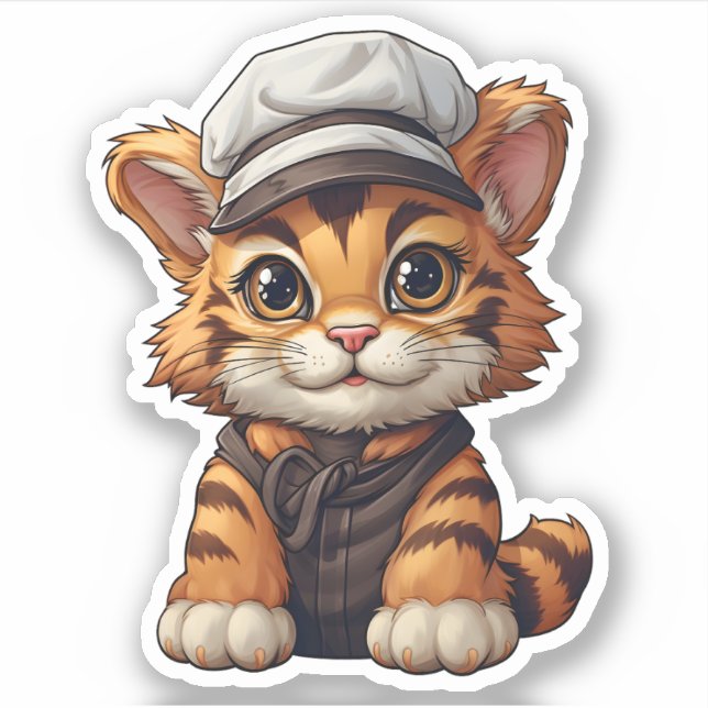 Sticker Tigre adorable portant Casquette blanc Tigre anima (Devant)