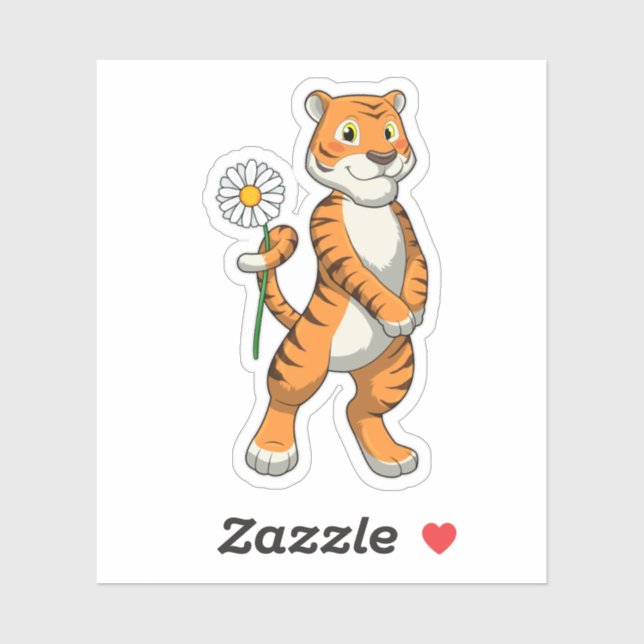 Sticker Tigre avec Daisy Flower (Feuille)
