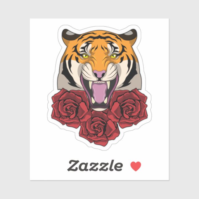 Sticker Tigre avec Rose (Feuille)