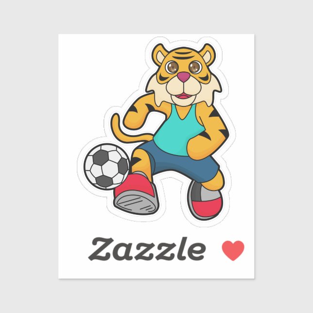 Sticker Tigre en joueur de football avec balle de football (Feuille)