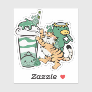 Sticker Tigre mignon et kappa milkshake au matcha