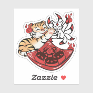 Sticker Tigre mignon et renard à neuf queues Kitsune