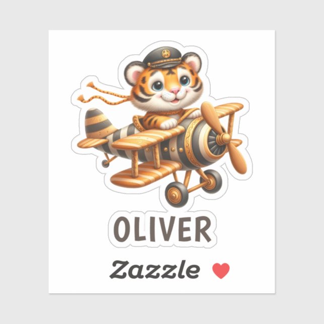 Sticker Tigre volant fantaisiste mignon enfant dans un avi (Feuille)