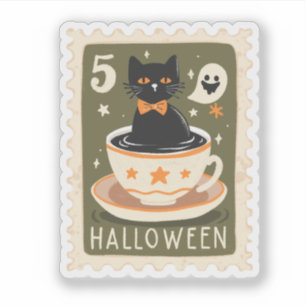 Sticker Timbre Chat Noir d'Halloween Vintage dans une Tass