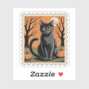 Sticker Timbre de la fête d'Halloween au Chat Noir