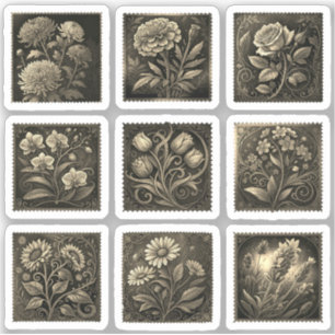 Sticker Timbres-poste Fleurs Flourish Dessin Or