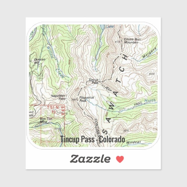 Sticker Tincup Pass Colorado Topo (Feuille)