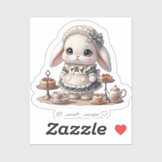 Sticker Tiny Maid Bunny - Antique Cafe Style Kawaii Art