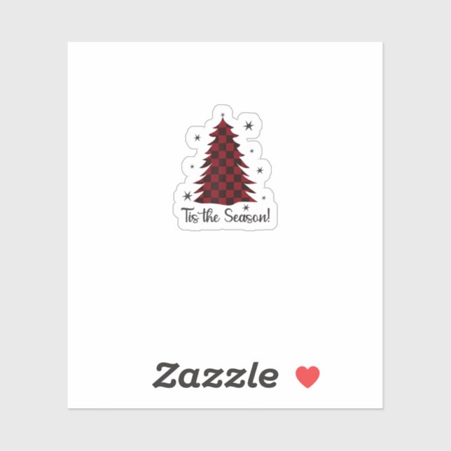 Sticker Tis The Season Red Plaid Christmas Tree (Feuille)