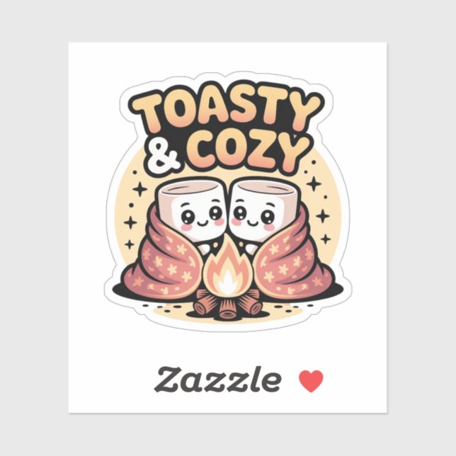 Sticker Toasty & Cosy - Cute Marshmallows by the Campfire (Feuille)
