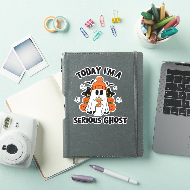 STICKER TODAY I'M A SERIOUS GHOST COFFEE PUMPKIN HALLOWEEN (Couverture iPad)