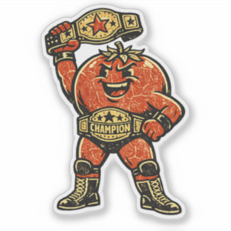 Sticker Tomato Wrestling Champion — Vintage Retro Fighter 