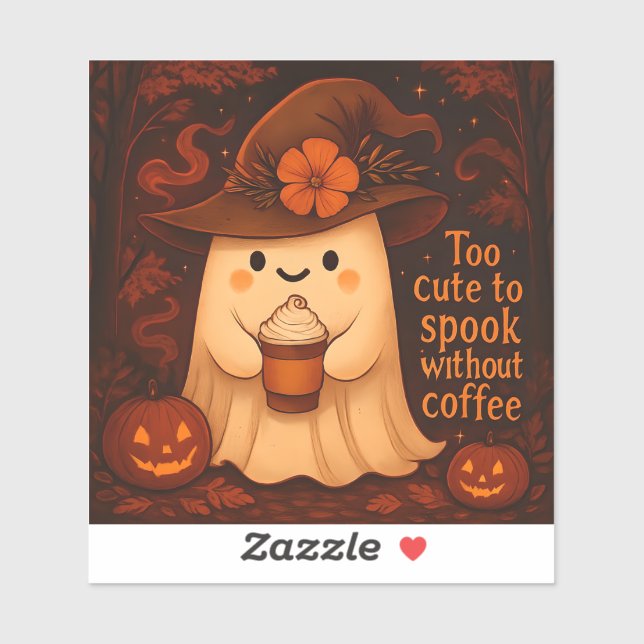 Sticker Too Cute to Spook Without Coffee – Halloween Ghost (Feuille)
