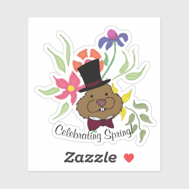 Sticker Top Hat Bow Cravate Printemps Fleurs Groundhog (Feuille)