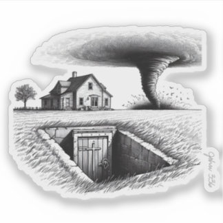 Sticker Tornado Maison Cave avec Croix