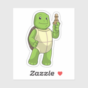 Sticker Tortue aux échecs avec pièce d'échecs Pion