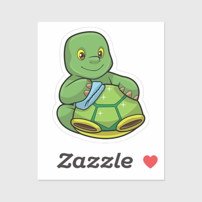 Sticker Tortue avec coquille et chiffon de nettoyage (Feuille)