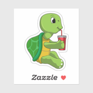 Sticker Tortue avec tasse à boire avec paille