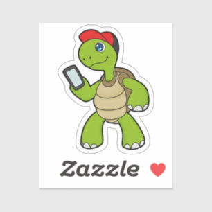 Sticker Tortue avec téléphone et Casquette
