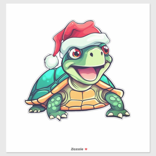 Sticker Tortue caricaturale, rire, avec chapeau de Père No (Feuille)