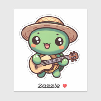Sticker Tortue Chibi Jouer de la guitare