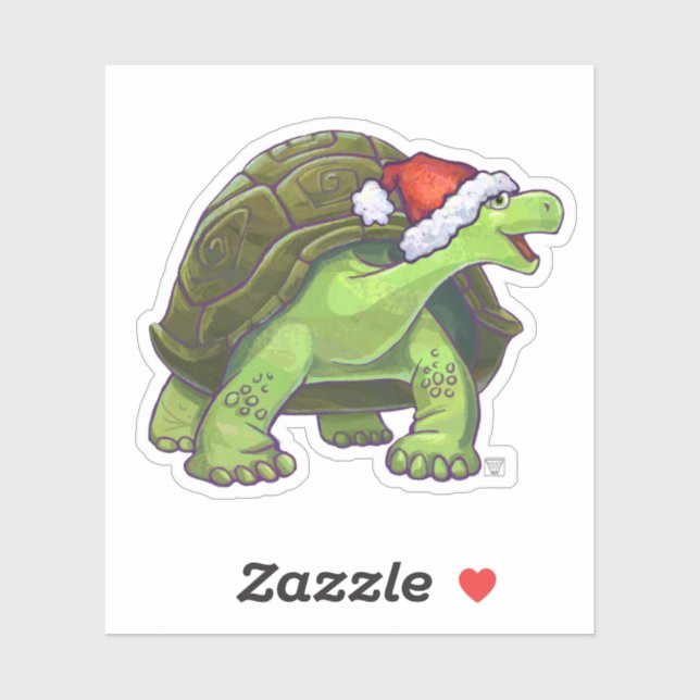 Sticker Tortue de fête dans un chapeau de Père Noël (Feuille)
