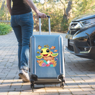 Sticker Tortue de mer Bébé heureux et mignonne personnage